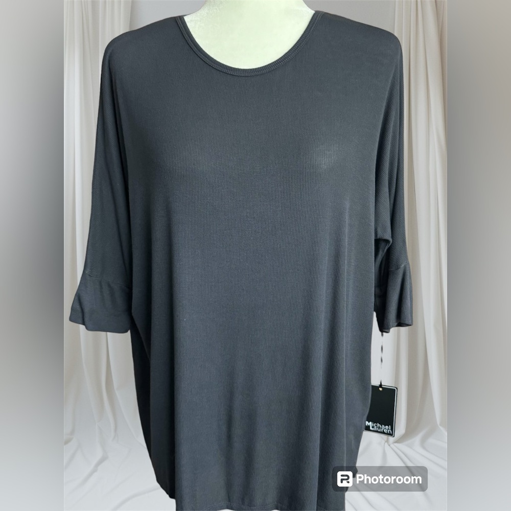 Michael Lauren Winslow 3/4 Sleeve Draped High Low Criss Cross Back Top